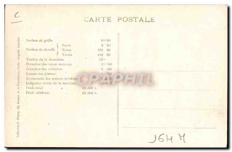 CPA Train Locomotive Machine tender 40 039 — Verso