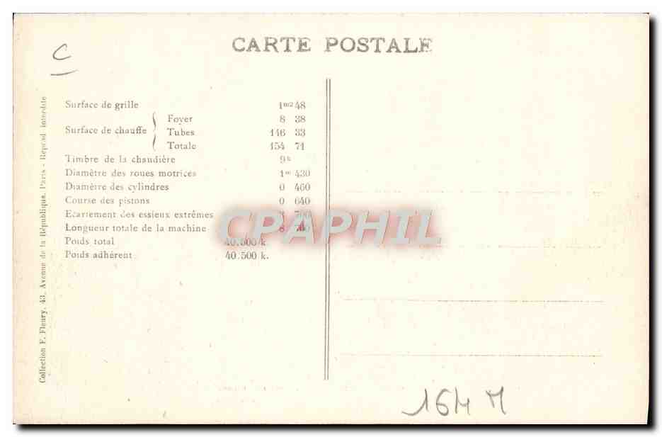 CPA Train Locomotive Machine 030 802 — Verso