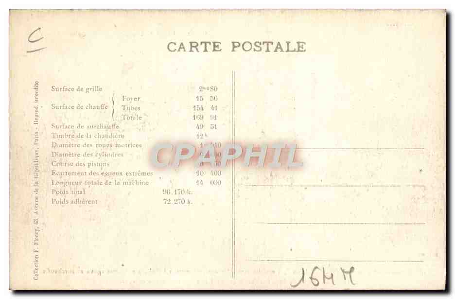 CPA Train Locomotive Machine tender 42 016 type Mikado — Verso