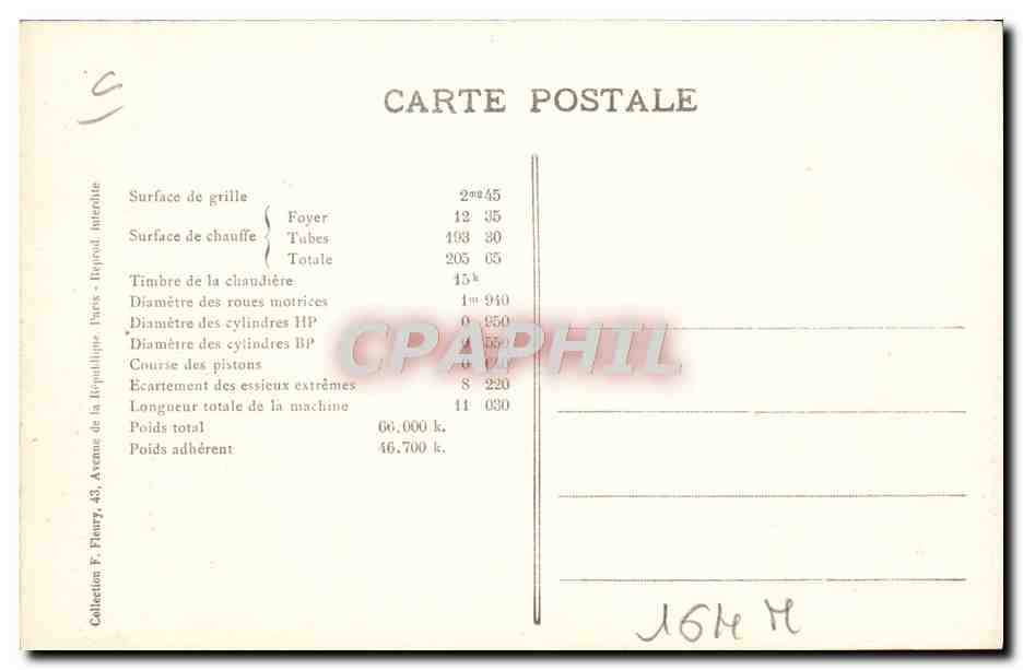 CPA Train Locomotive Machine 230 609 — Verso