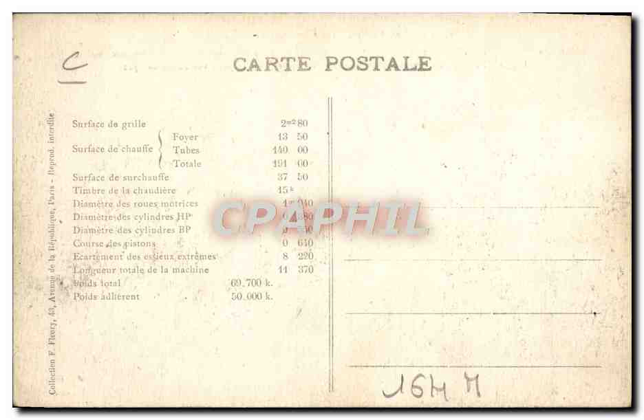 CPA Train Locomotive Machine 230 657  — Verso