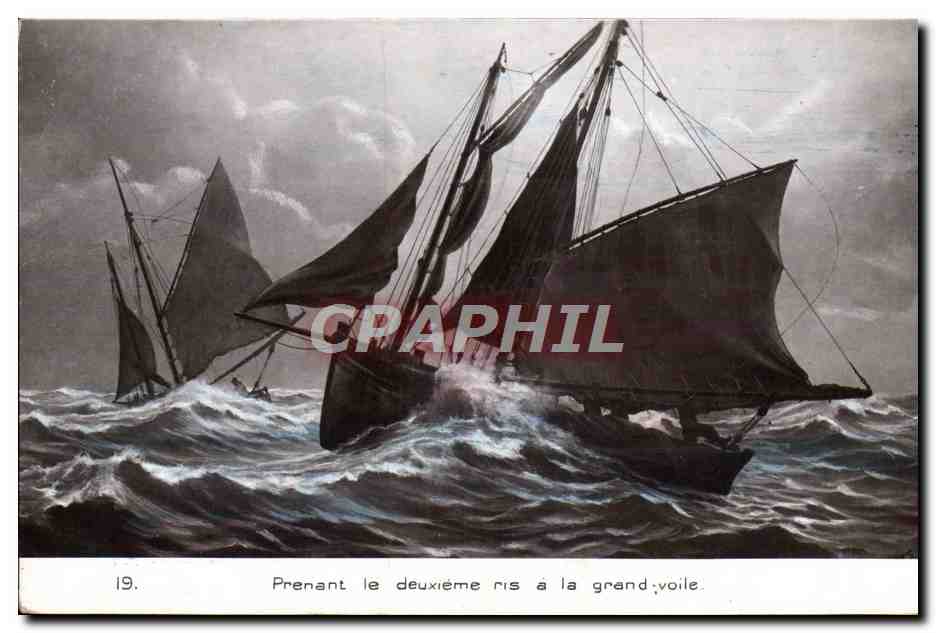 Navire à voile — prenant le deuxième ris à la grand-voile — série 19