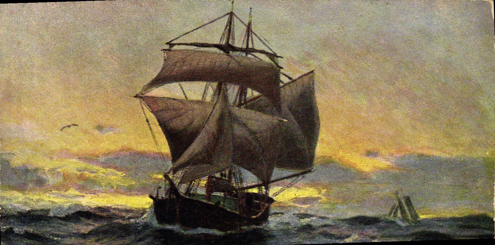 Navire à voile — coucher de soleil — Union postale universelle, série 253