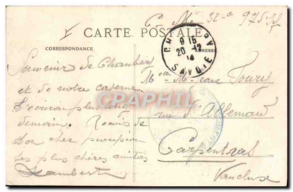 CPA Militaria Chambery Caserne Curial Infanterie Lutzen Rivoli Sebastopol Genes — Rückseite