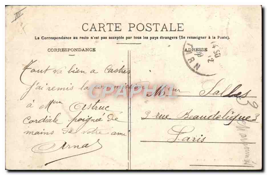 CPA Militaria Caastres Caserne du 9eme d'artillerie  — Rückseite