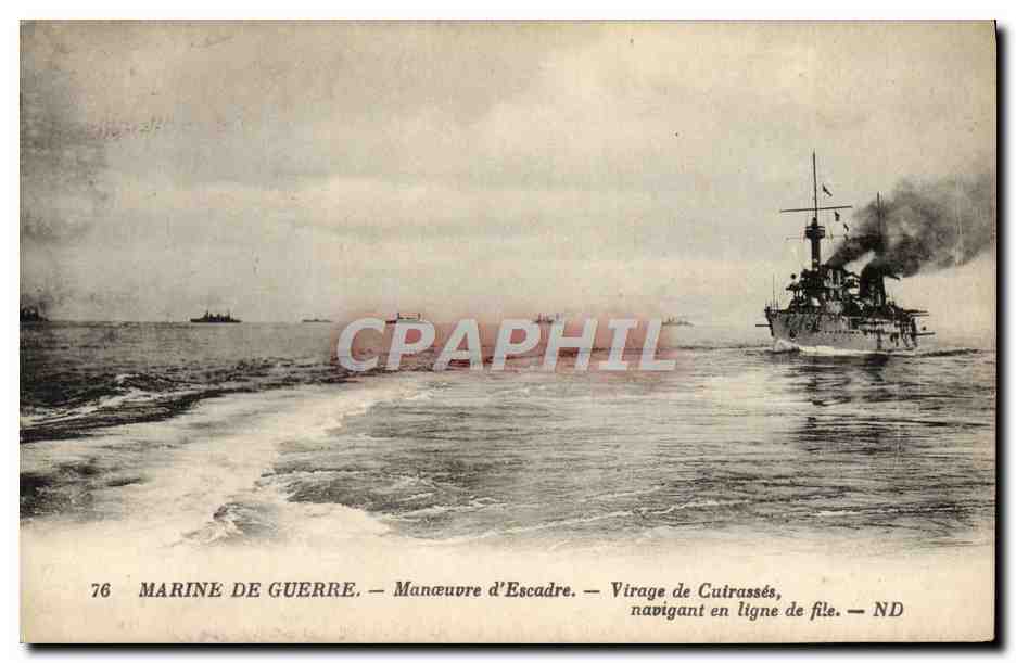 Marine de Guerre — Manœuvre d'Escadre — Virage de Cuirassés, naviguant en ligne de file — ND
