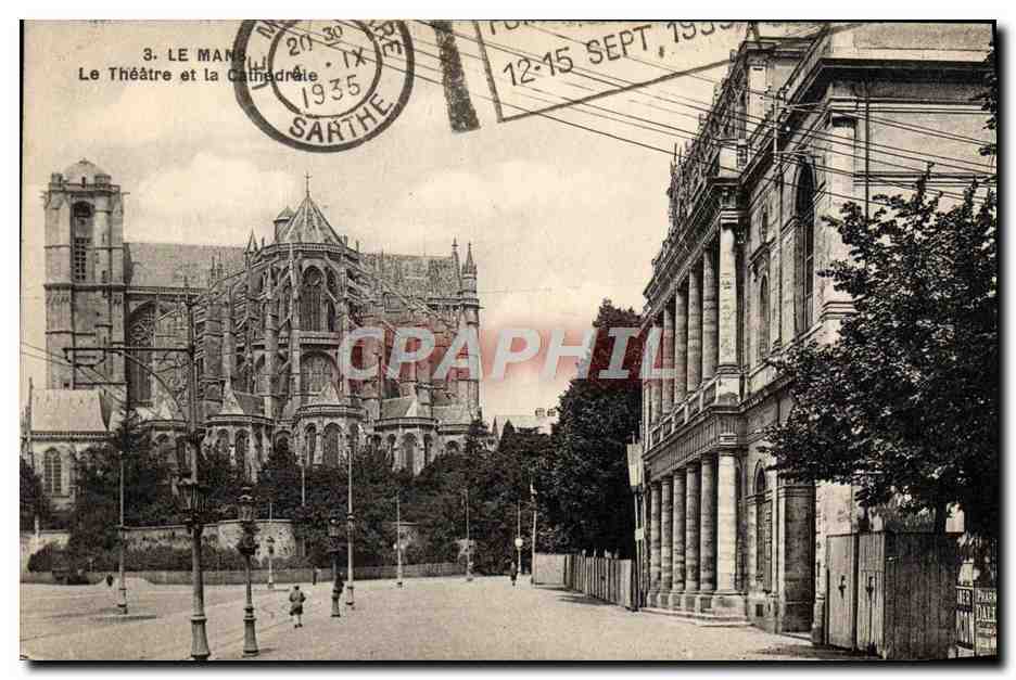 CPA Le Mans Le Theatre et la cathedrale