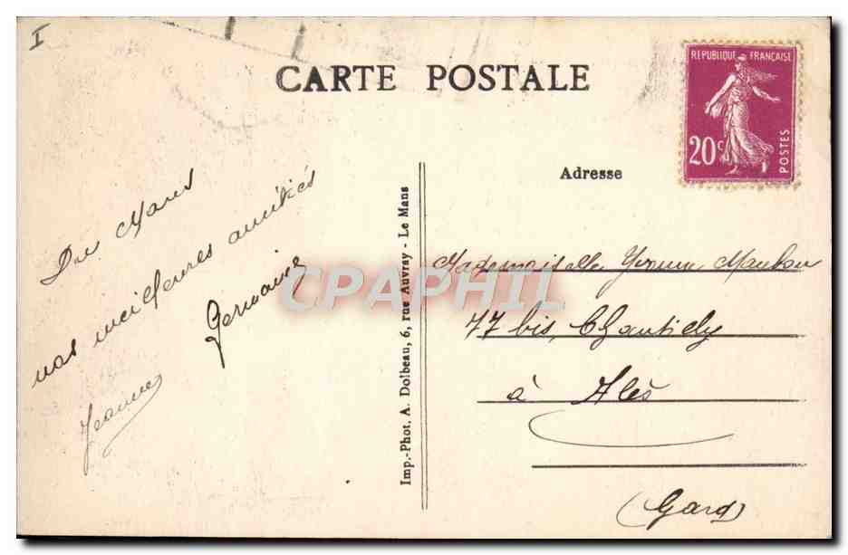 CPA Le Mans Le Theatre et la cathedrale — Verso