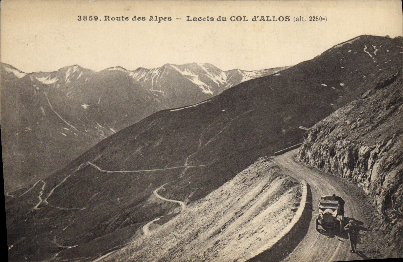 Route des Alpes — Lacets du COL d'ALLOS (alt. 2250-) — Éditeur Giletta, Nice, n° 3859