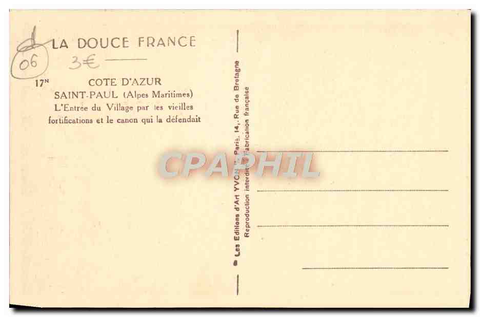 CPA Saint Paul L'Entree du Village Par les Vieilles fortifications et le canon qui la defendait — Rückseite