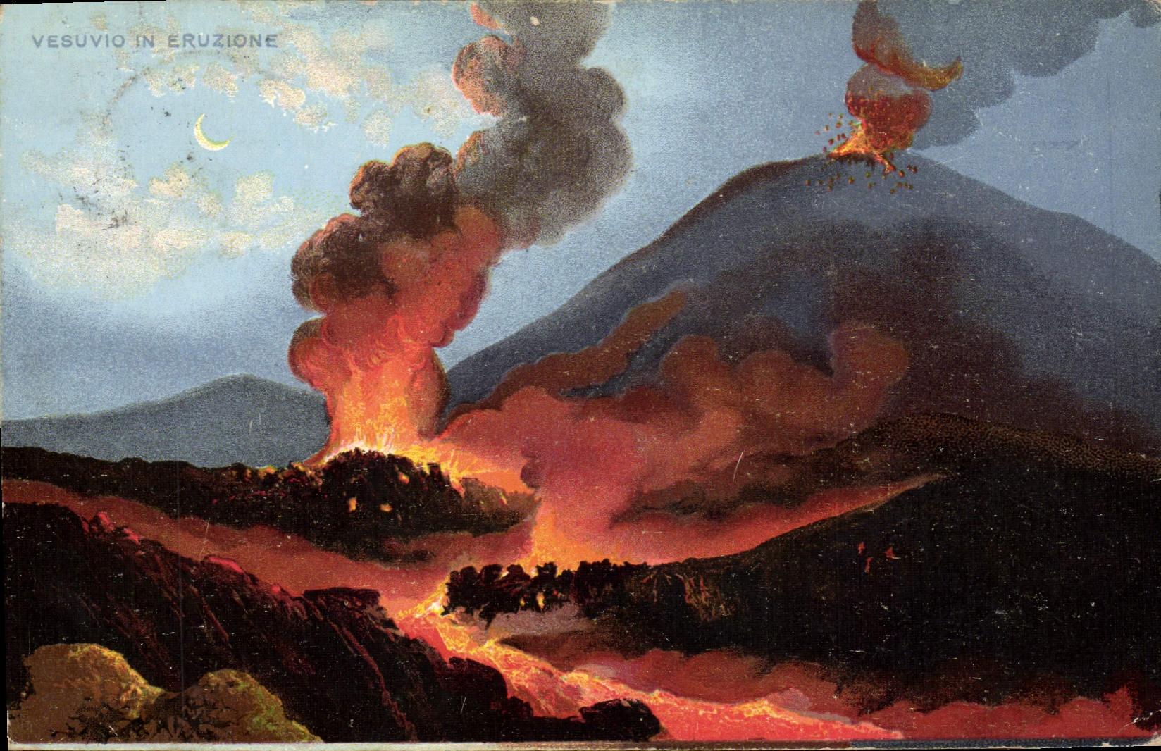Vesuvio en éruption — illustration — éditeur et n° de série non lisibles