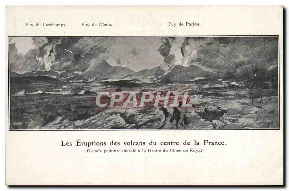 Éruptions des volcans du centre de la France — Grande peinture murale à la Grotte du Chien de Royat — éditeur non visible