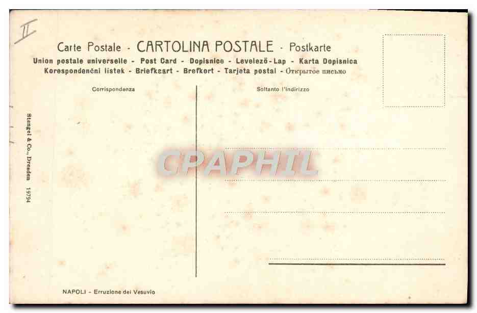 Éruption du Vésuve — NAPOLI — Stempel & Co. Dresde 1974 — Verso