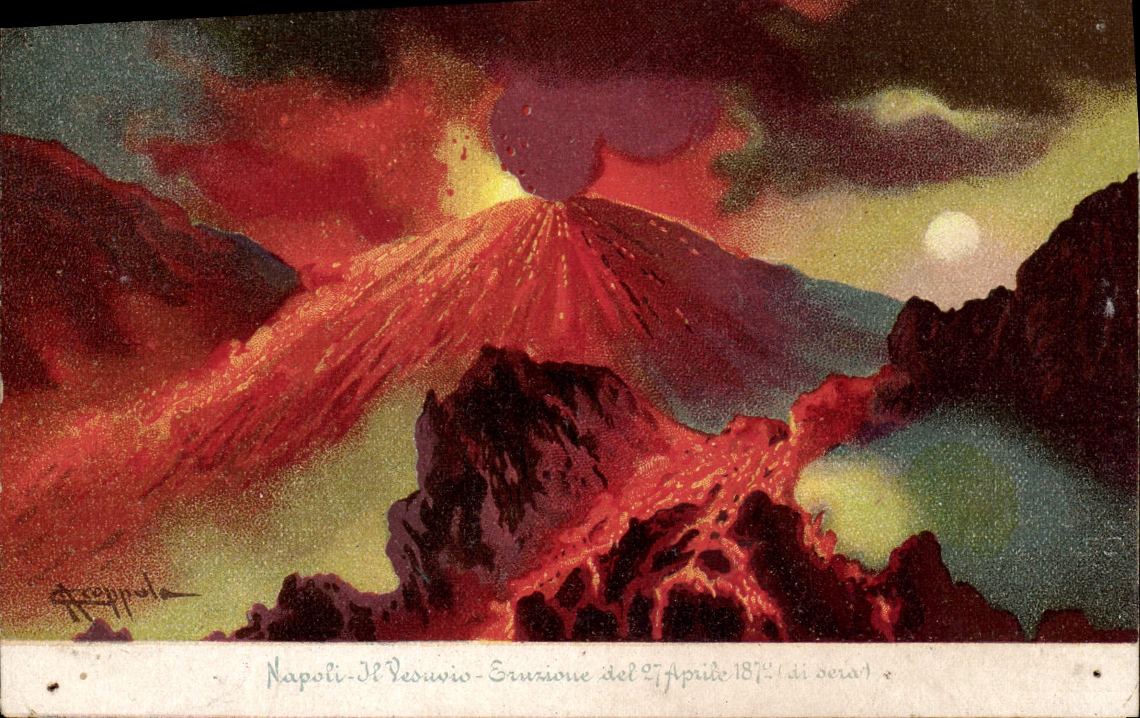 Napoli - Il Vesuvio - Eruzione del 27 Aprile 1872 di sera