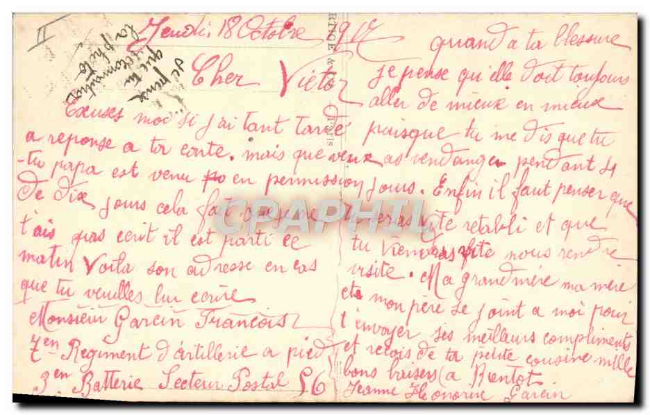 CPA Carte de pain Soldat Miltiaria  — Rückseite