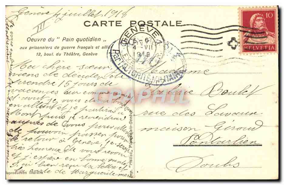 CPA Folklore Oeuvre du pain quotidien prisonniers Francais Militaria  — Verso