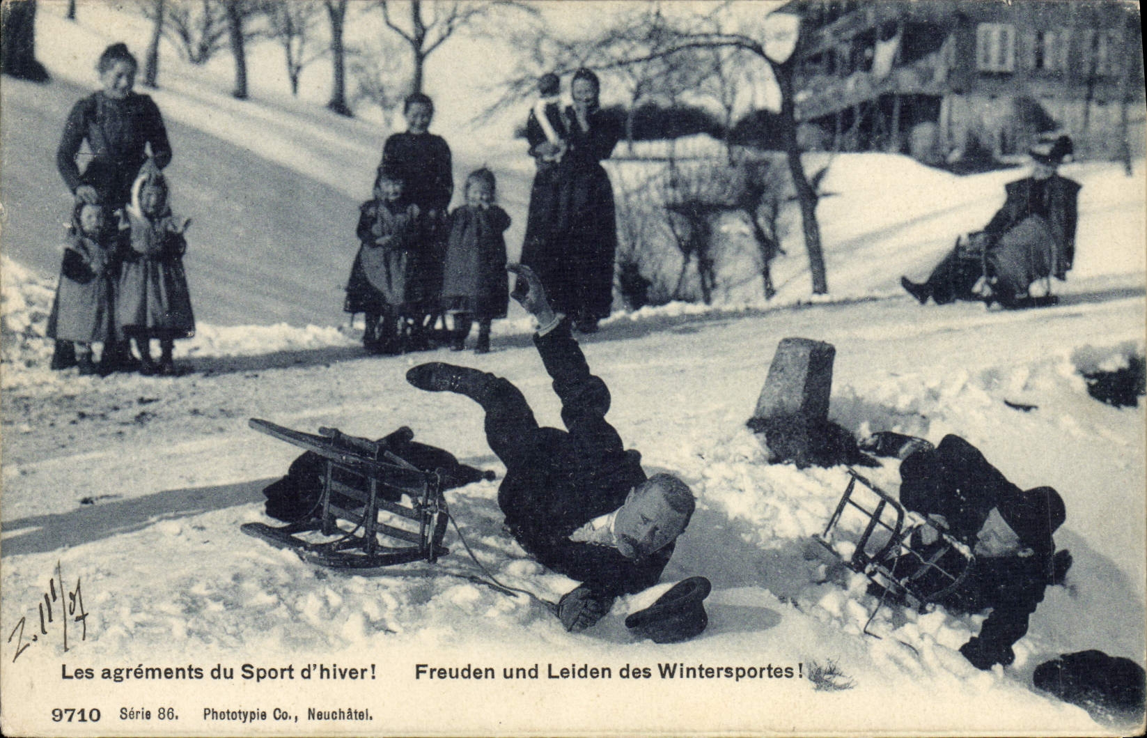 Ski et glisse en hiver — Les agréments du Sport d'hiver! — Phototypie Co., Neuchâtel, Série 86