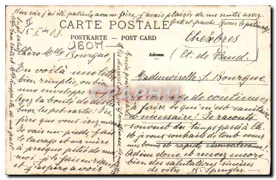 Tarjeta postal antigua Deportes invernales Esquí Esquiar desde Kyburg a Brucke Sennhof — Reverso