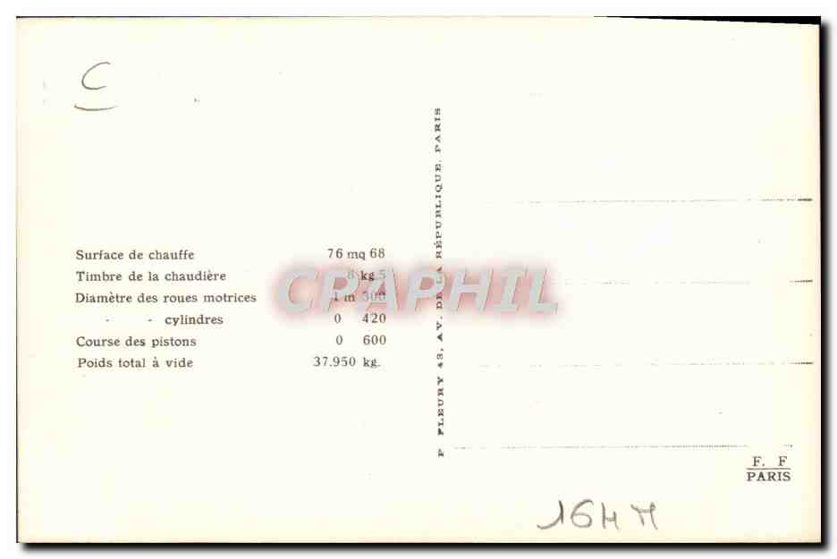 CPA Train Locomotive Machine tender 30 674 — Verso