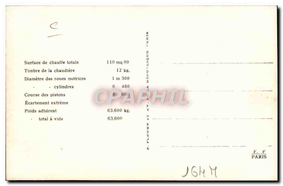 CPA Train Locomotive Machine 40 002 — Verso