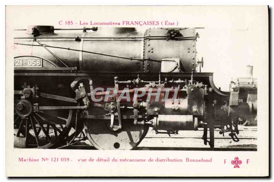 CPA Train Locomotive Machine 121 058 Vue de detail du mecanisme de distribution Bonnefond