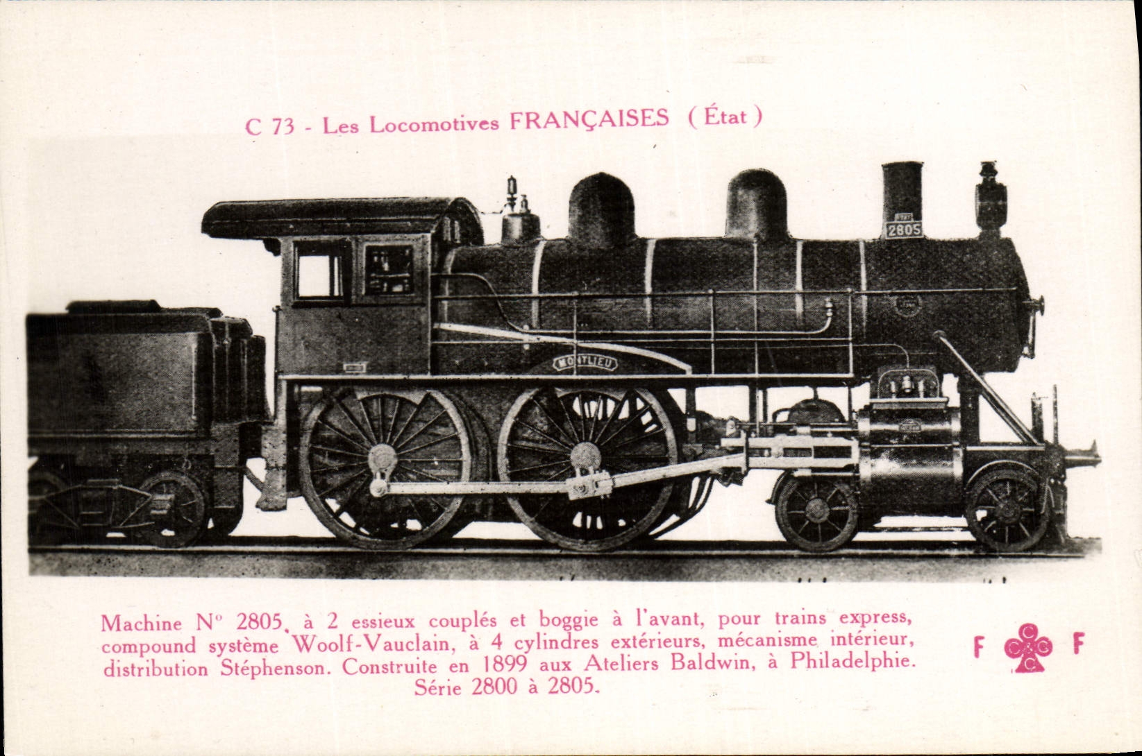 CPA Train Locomotive Machine 2805 Systeme Wolf Vauclain Ateliers Baldwin Philadelphie 