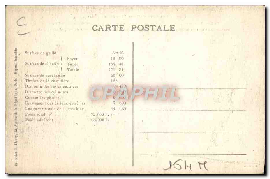 CPA Train Locomotive Machine 140 367 — Verso