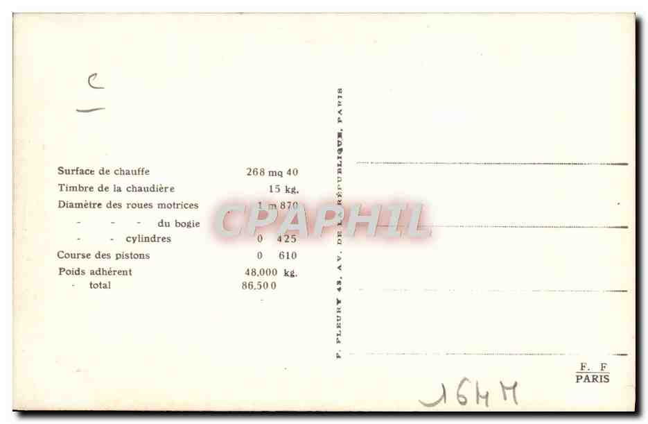 CPA Train Locomotive Machine 3605 Bavaroise Serie S 3/6 3602 a 3679  — Verso