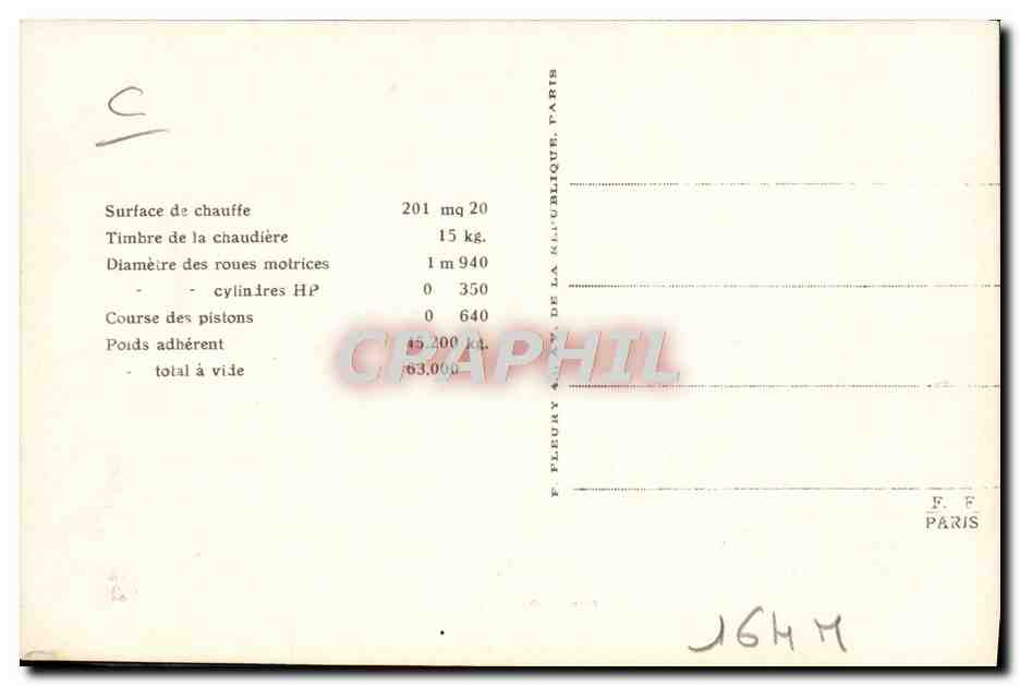 CPA Train Locomotive Machine 230 520 — Verso