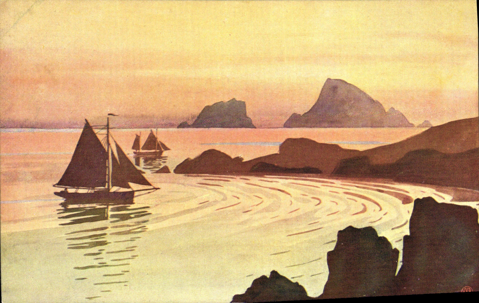 Côte rocheuse au crépuscule — vue maritime — CPAPHIL, série 1239