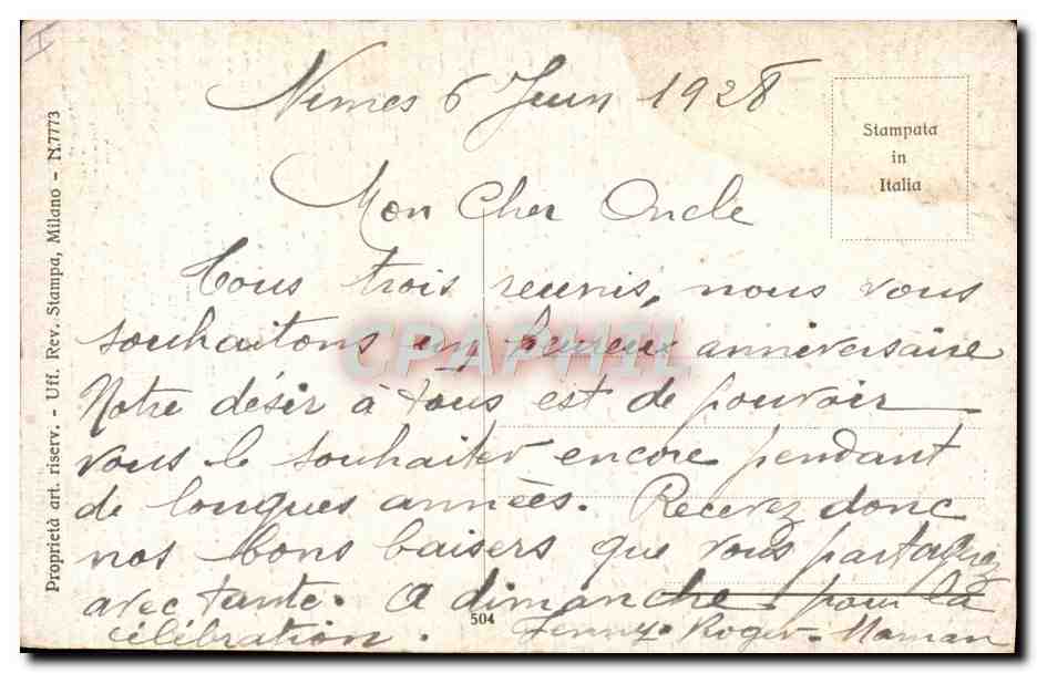Bateau à voile — Venise — J. Cant — Verso