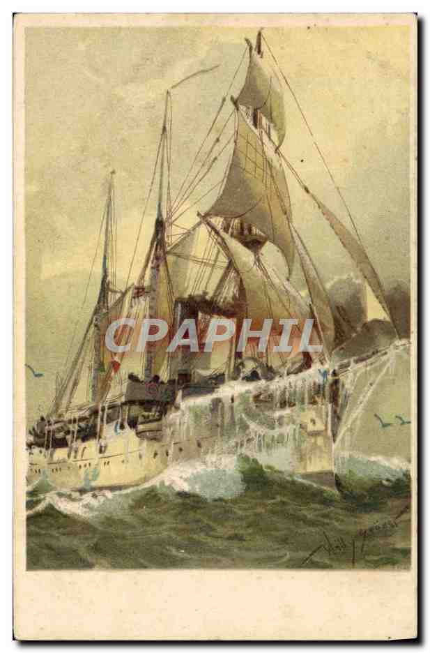 Navire à voile en mer — illustration — éditeur non visible