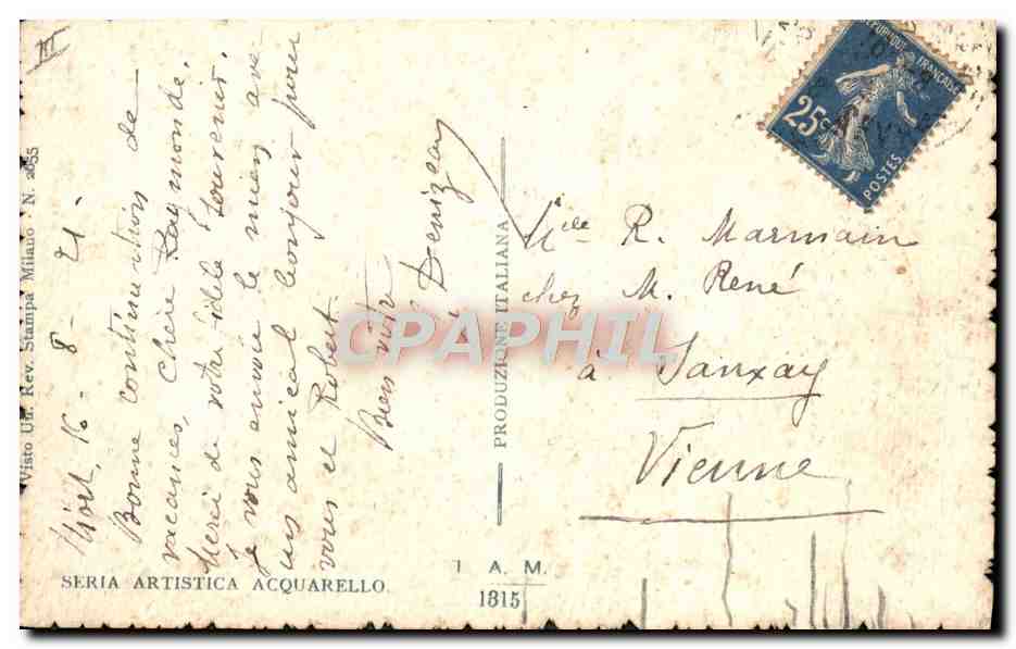 Scène maritime avec voiliers — Production italienne, série artistique Acquarello N° 1 A.M. 1815 — Rückseite