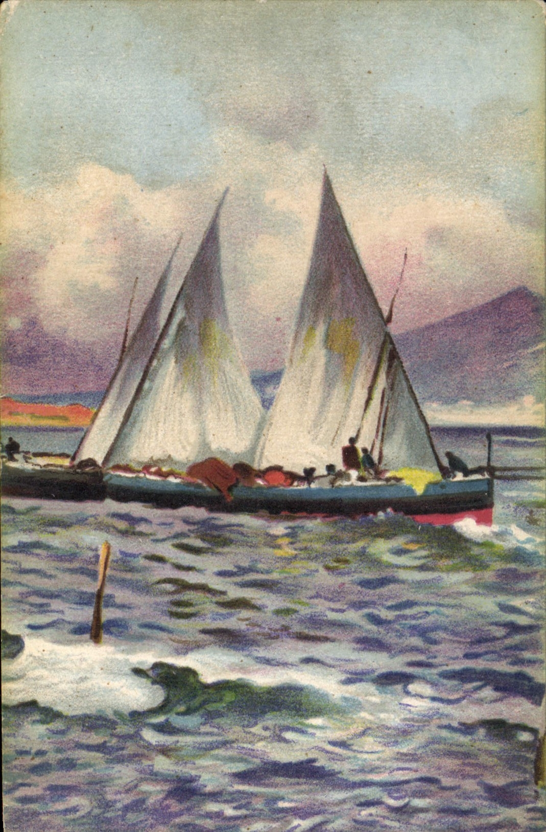 Voile sur mer — paysage marin — Impr. d'Italie