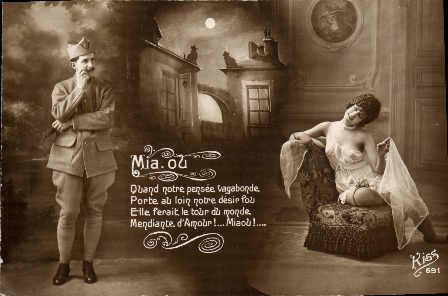Soldat et femme assise — scène de théâtre — Kiss 691