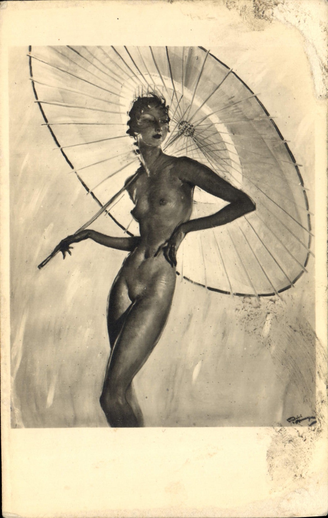 Nue avec parasol — illustration artistique — Jean-Gabriel Domergue, n° 6466