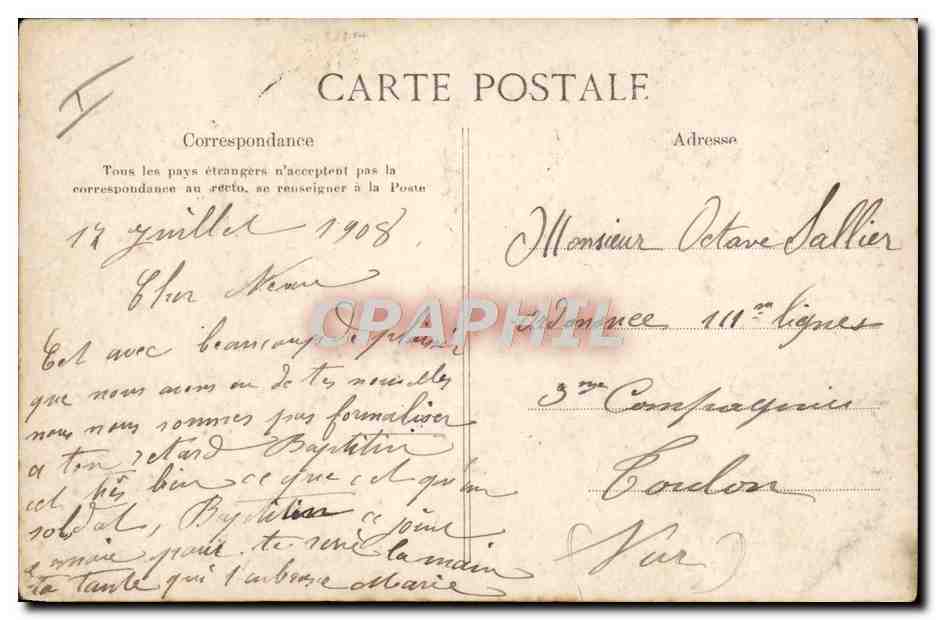 CPA Militaria Caserne Mess des sous officiers — Verso