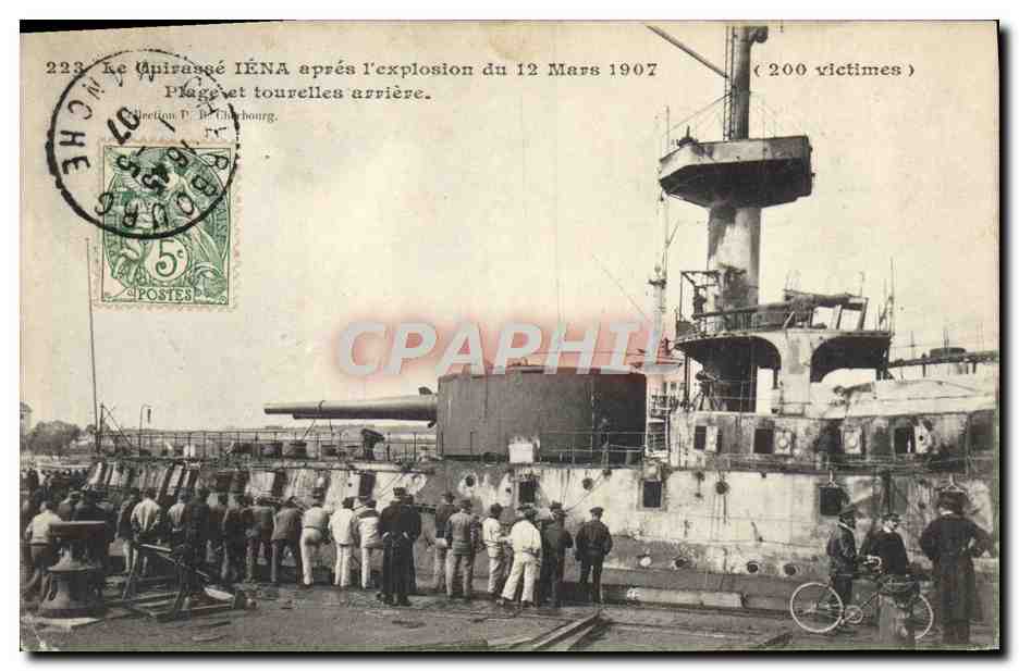 Le cuirassé IÉNA après l'explosion du 12 Mars 1907 — (200 victimes) — Direction P. de Chébourg, n° 223