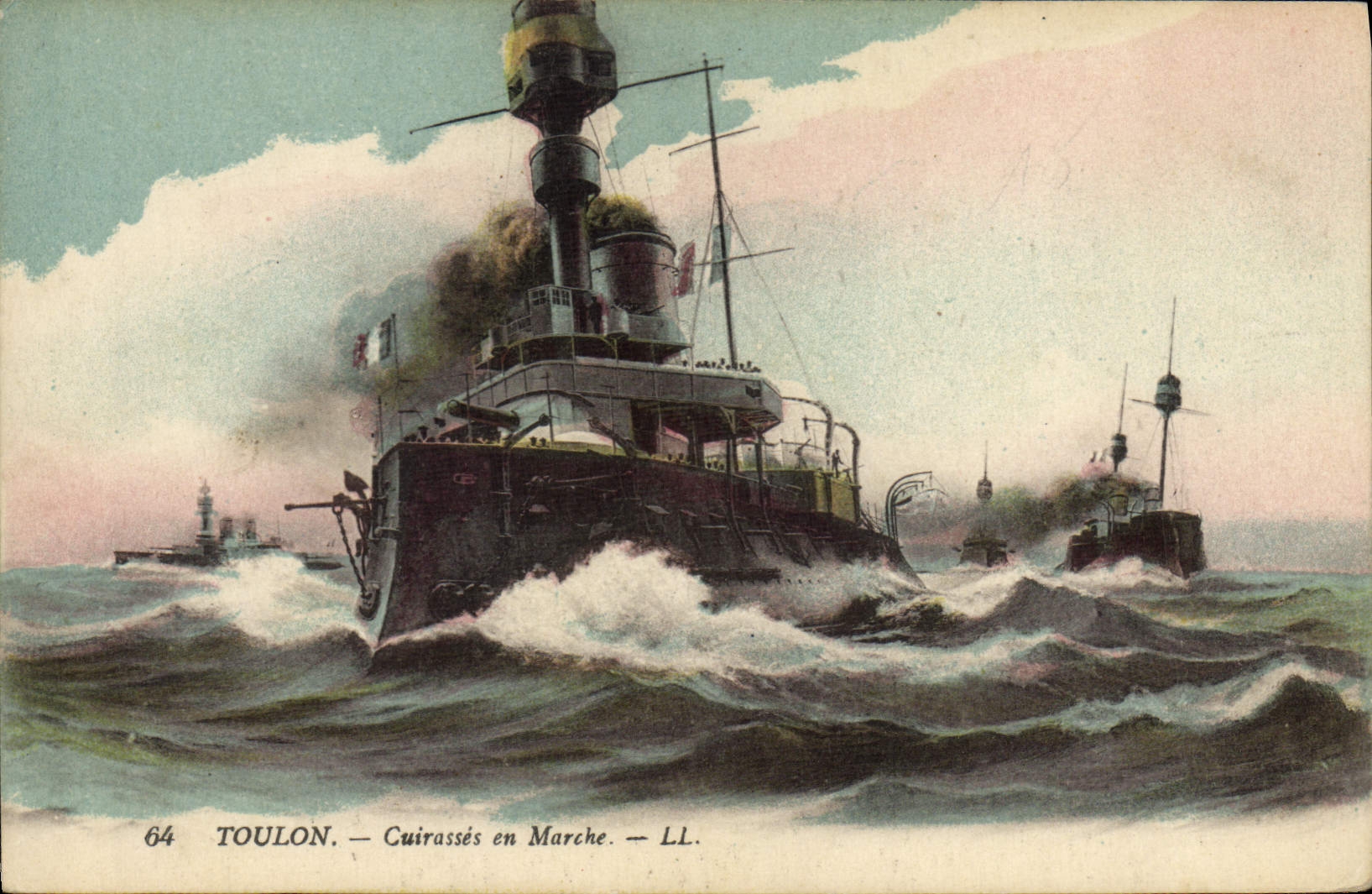 CPA Bateau de guerre Toulon Cuirasses en marche 