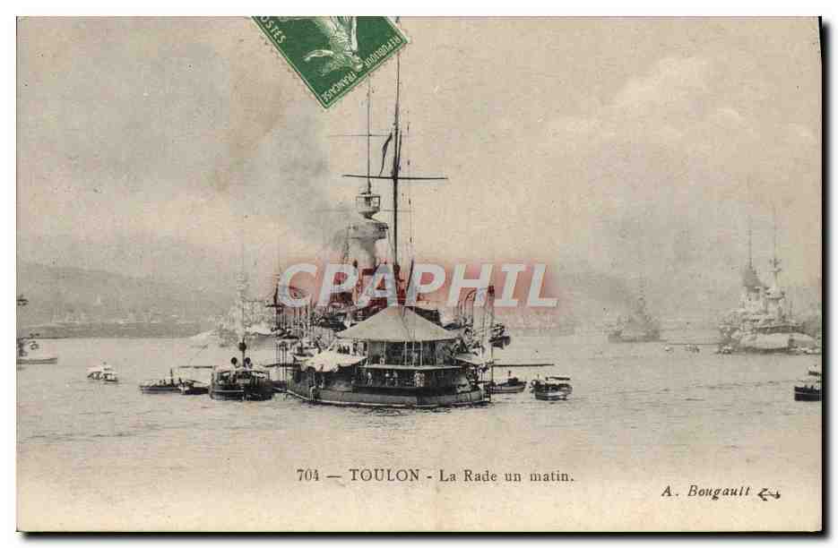 CPA Bateau de guerre Toulon La rade un matin 