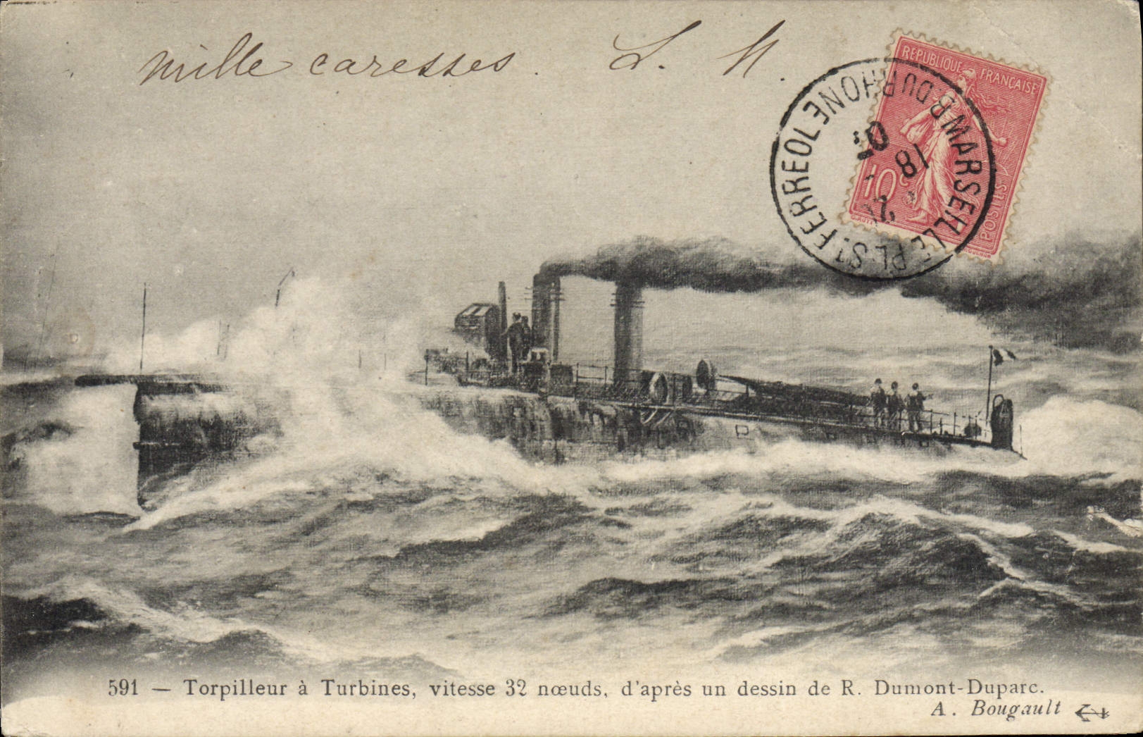 CPA Bateau de guerre Torpilleur a turbines Dumont Duparc 