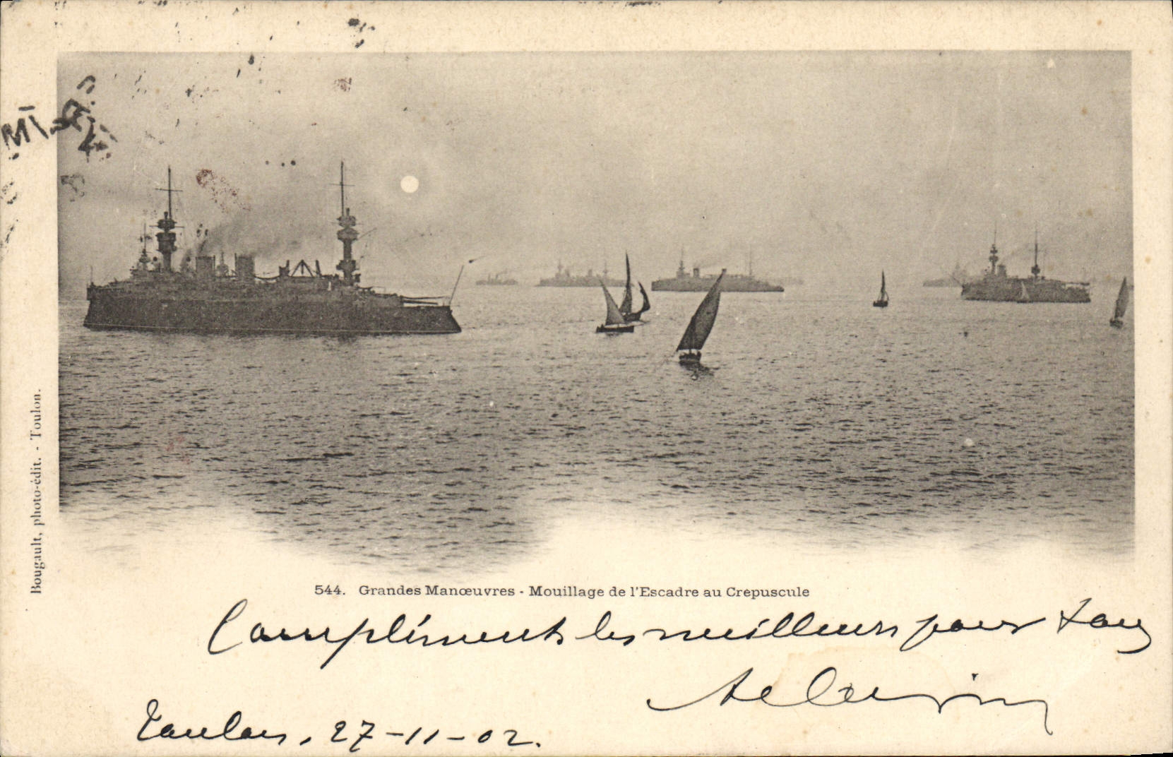 CPA Bateau de guerre Grandes manoeuvres Mouillage de l'escadre en crepuscule 