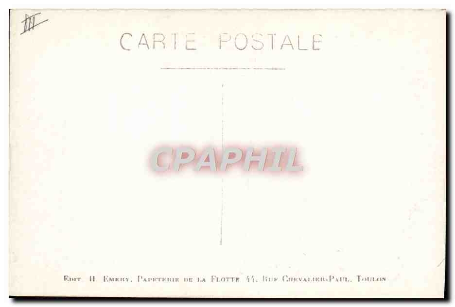 Navires de guerre en mer agitée — Éditeur H. Embray, Papeterie de la Flotte, 44, Rue Chevalier-Paul, Toulon — Reverso