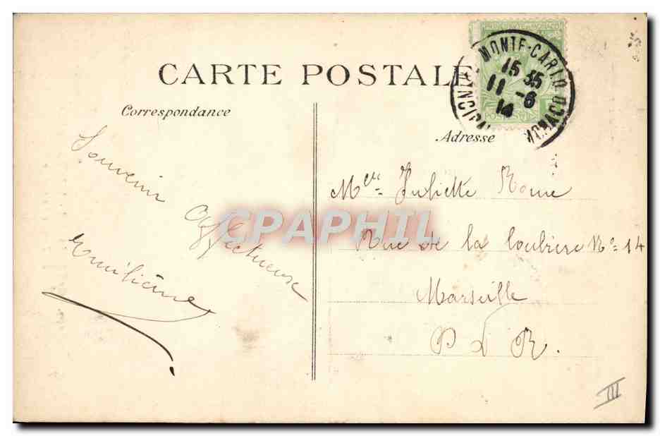 CPA Monte Carlo Monaco Theatre du casino — Verso