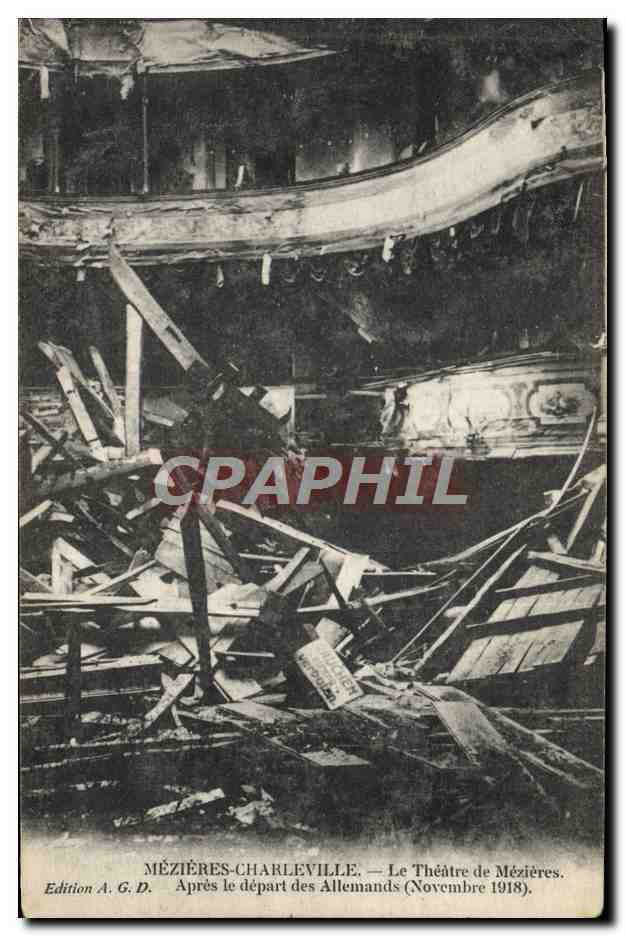 CPA Mezieres Charleville Theatre de Mezieres Apres le depart des allemands Novembre 1918 Militaria 