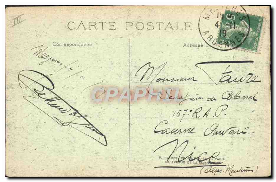 CPA Mezieres Charleville Theatre de Mezieres Apres le depart des allemands Novembre 1918 Militaria  — Rückseite