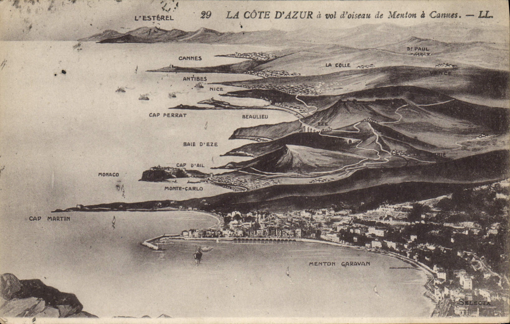 CPA La Cote d'Azur a vol d'oiseau de Menton a Cannes 