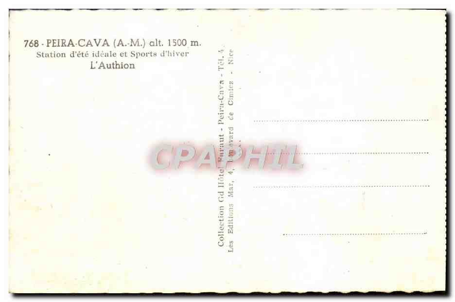 CPA Peira Cava Station d'ete ideale et sports d'hiver L'authion — Verso
