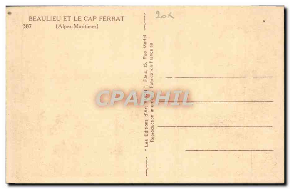 CPA Beaulieu et le Cap Ferrat — Verso