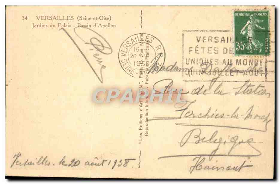 CPA Versailles Jardin du palais Bassin d'Apollon — Verso
